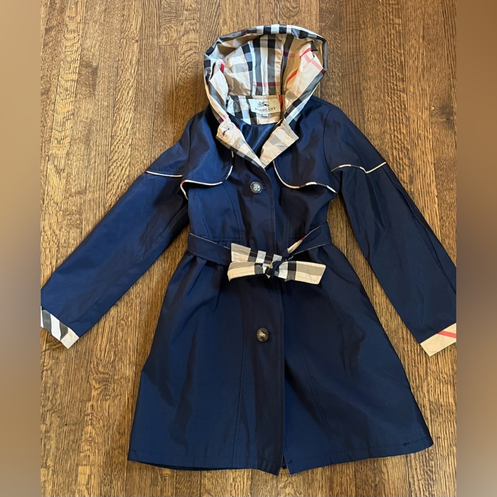Girls Burberry Navy Blue Button Up Jacket